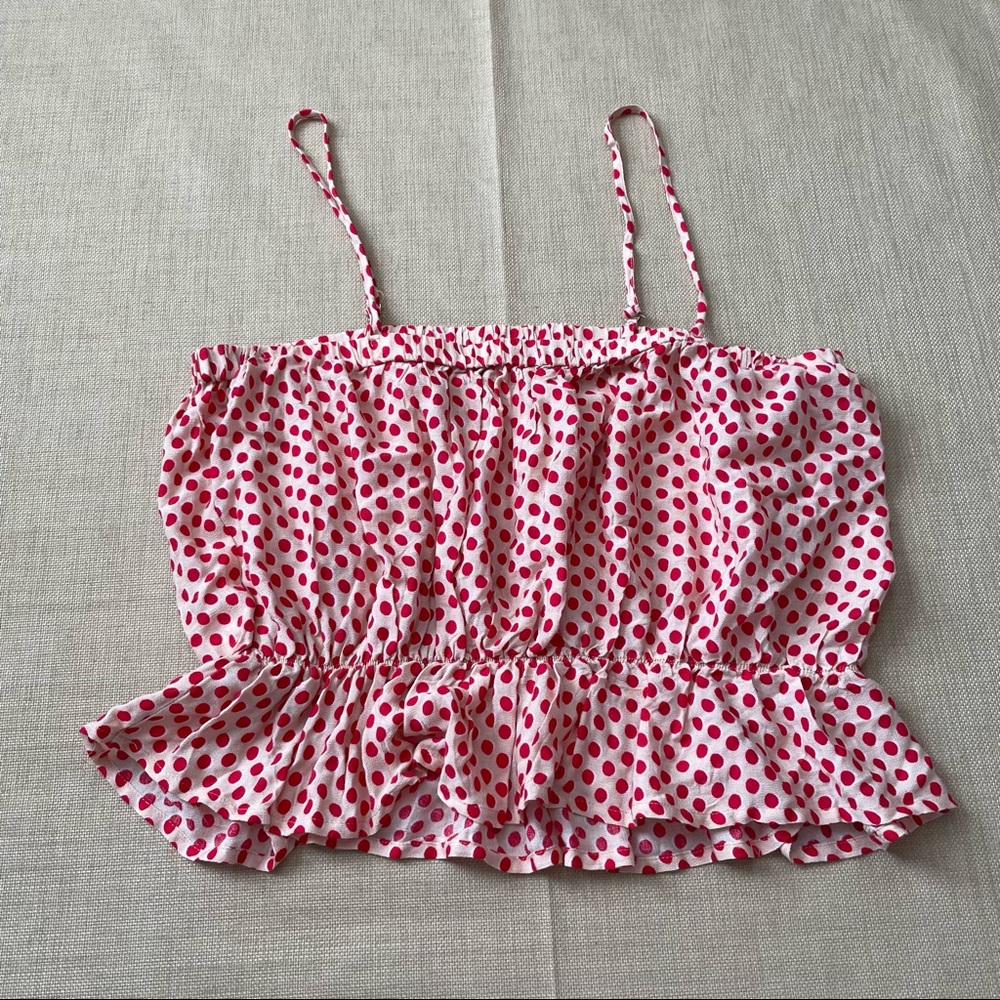 F21 Red Polka Dot Tan Crop Cami Tank Top